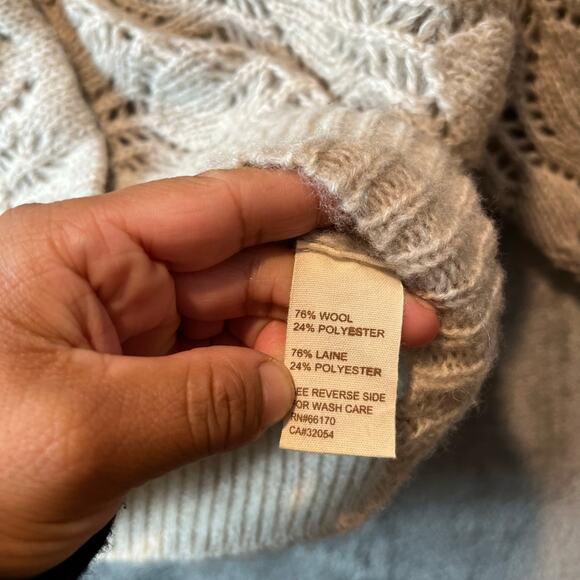 Free People XS Womens‎ Shawl Collar Cardigan Wool Crochet Knit Eyelet Cottage - Picture 6 of 7